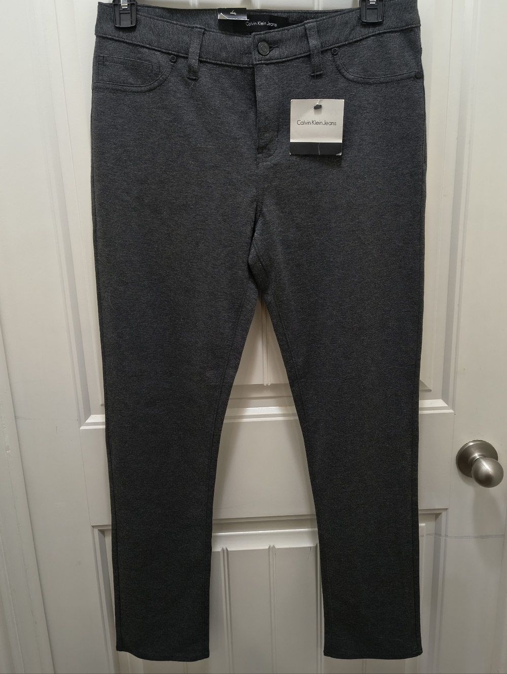 Calvin Klein Jeans Womens Skinny Ponte Stretch Pants Charcoal Heather 12 NWT